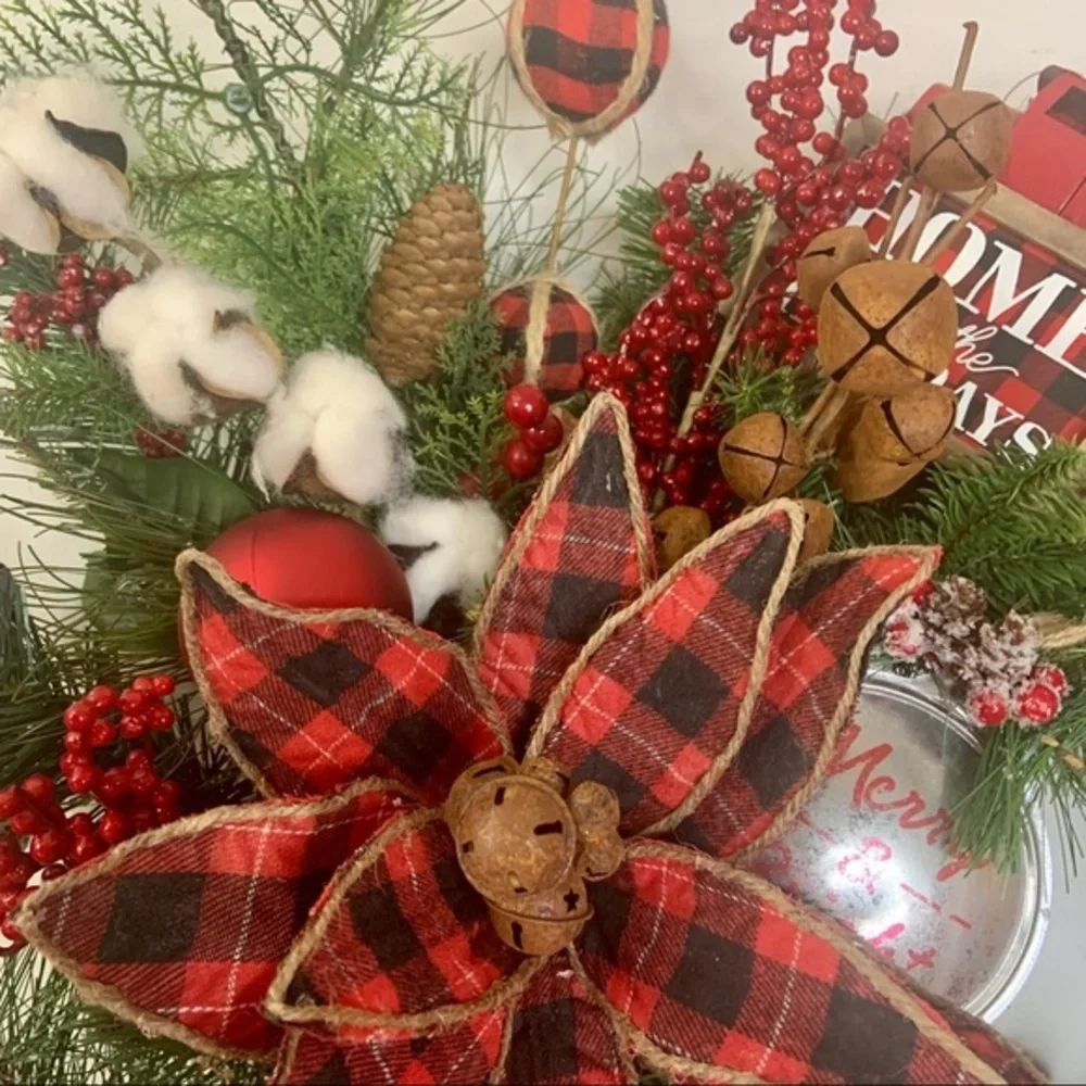 Christmas Red Truck Rustic Farmhouse Plaid Wreath